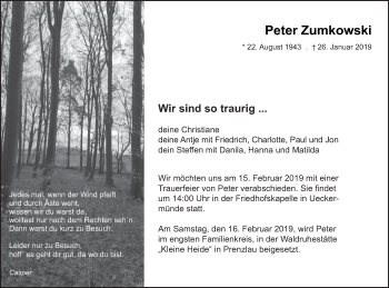 Traueranzeige von Peter Zumkowski von Haff-Zeitung