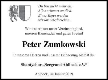 Traueranzeige von Peter Zumkowski von Haff-Zeitung