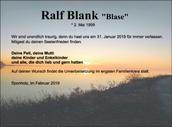 Traueranzeige von Ralf Blank von Neubrandenburger Zeitung