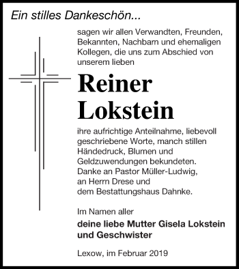 Traueranzeige von Reiner Lokstein von Müritz-Zeitung