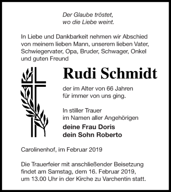 Traueranzeige von Rudi Schmidt von Müritz-Zeitung