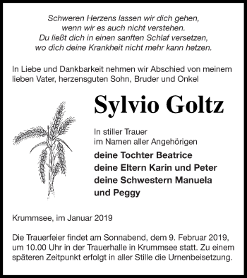 Traueranzeige von Sylvio Goltz von Mecklenburger Schweiz