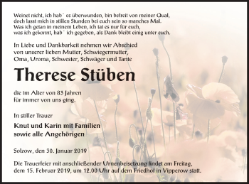 Traueranzeige von Therese Stüben von Müritz-Zeitung