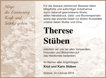 Traueranzeige von Therese liebevolStüben von Müritz-Zeitung