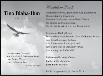 Traueranzeige von Tino Blaha-Ihm von Prenzlauer Zeitung