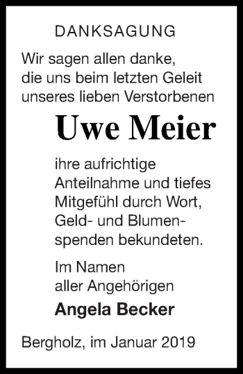 Traueranzeige von Uwe Meier von Pasewalker Zeitung