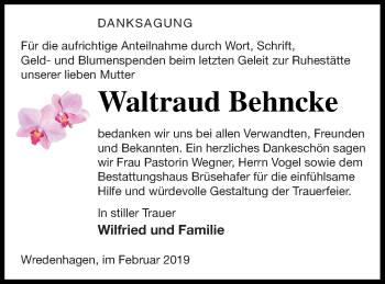 Traueranzeige von Waltraud Behncke von Müritz-Zeitung