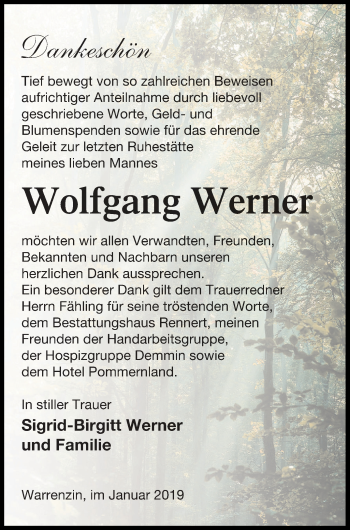 Traueranzeige von Wolfgang Werner von Demminer Zeitung