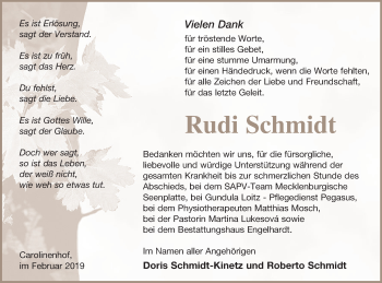 Traueranzeige von Rudi Schmidt von MÜRITZ-ZEITUNG