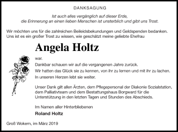 Traueranzeige von Angela Holtz von Mecklenburger Schweiz