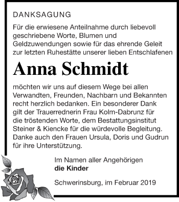 Traueranzeige von Anna Schmidt von Vorpommern Kurier