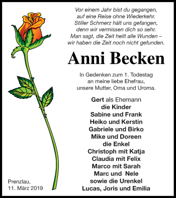 Traueranzeige von Anni Becken von Prenzlauer Zeitung