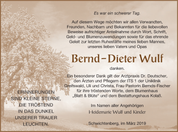 Traueranzeige von Bernd-Dieter Wulf von Demminer Zeitung