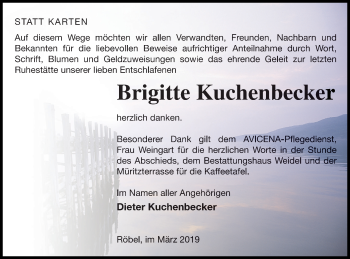 Traueranzeige von Brigitte Kuchenbecker von Müritz-Zeitung