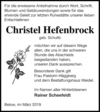 Traueranzeige von Christel Hefenbrock von Müritz-Zeitung