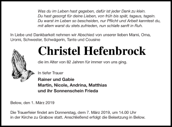 Traueranzeige von Christel Hefenbrock von Müritz-Zeitung