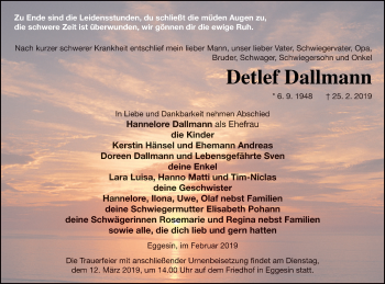 Traueranzeige von Detlef Dallmann von Haff-Zeitung