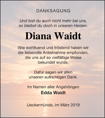 Traueranzeige von Diana Waidt von Haff-Zeitung