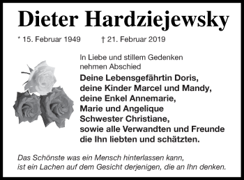 Traueranzeige von Dieter Hardziejewsky von Neubrandenburger Zeitung