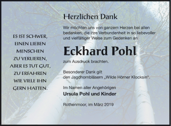 Traueranzeige von Eckhard Pohl von Mecklenburger Schweiz