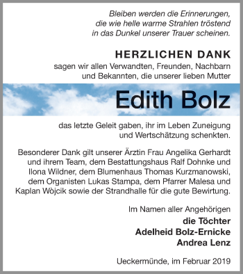 Traueranzeige von Edith Bolz von Haff-Zeitung