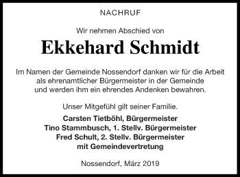 Traueranzeige von Ekkehard Schmidt von Demminer Zeitung