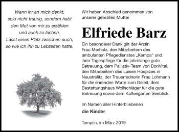 Traueranzeige von Elfriede Barz von Templiner Zeitung