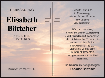 Traueranzeige von Elisabeth Böttcher von Müritz-Zeitung