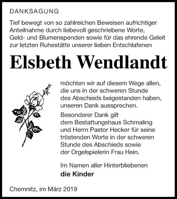 Traueranzeige von Elsbeth Wendlandt von Neubrandenburger Zeitung