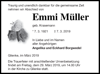 Traueranzeige von Emmi Müller von Neubrandenburger Zeitung