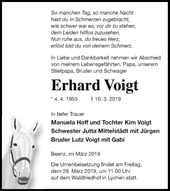 Traueranzeige von Erhard Voigt von Templiner Zeitung