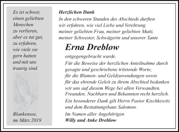 Traueranzeige von Erna Dreblow von Pasewalker Zeitung