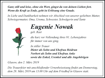 Traueranzeige von Eugenie Nowak von Pasewalker Zeitung