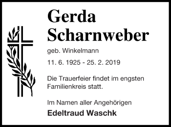Traueranzeige von Gerda Scharnweber von Mecklenburger Schweiz