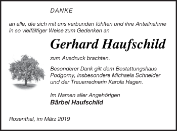 Traueranzeige von Gerhard Haufschild von Pasewalker Zeitung