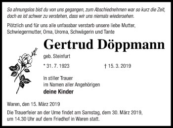 Traueranzeige von Gertrud Döppmann von Müritz-Zeitung
