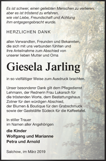 Traueranzeige von Giesela Jarling von Vorpommern Kurier