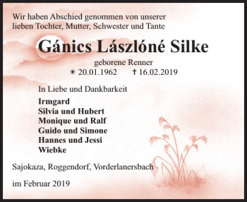 Traueranzeige von Gánics Lászlóné Silke von Gadebusch-Rehnaer Zeitung