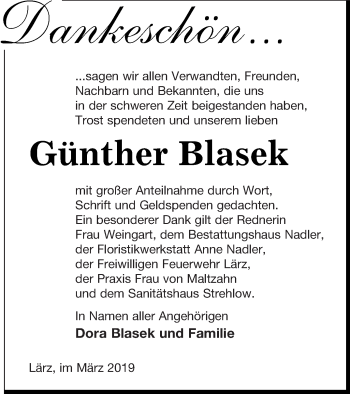 Traueranzeige von Günther Blasek von Müritz-Zeitung