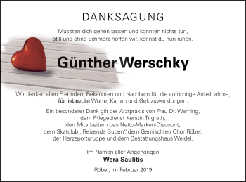 Traueranzeige von Günther Werschky von Müritz-Zeitung