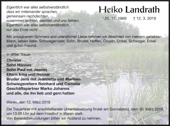 Traueranzeige von Heiko Landrath von Müritz-Zeitung