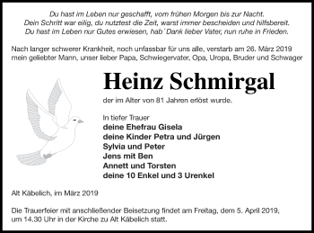 Traueranzeige von Heinz Schmirgal von Strelitzer Zeitung