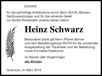 Traueranzeige von Heinz Schwarz von Prenzlauer Zeitung