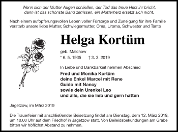 Traueranzeige von Helga Kortüm von Vorpommern Kurier