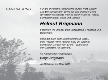 Traueranzeige von Helmut Brigmann von Mecklenburger Schweiz