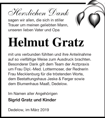 Traueranzeige von Helmut Gratz von Prenzlauer Zeitung