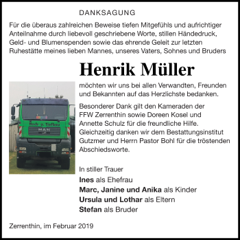 Traueranzeige von Henrik Müller von Pasewalker Zeitung