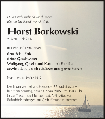 Traueranzeige von Horst Borkowski von Haff-Zeitung