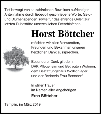 Traueranzeige von Horst Böttcher von Templiner Zeitung