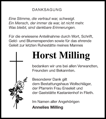 Traueranzeige von Horst Milling von Templiner Zeitung